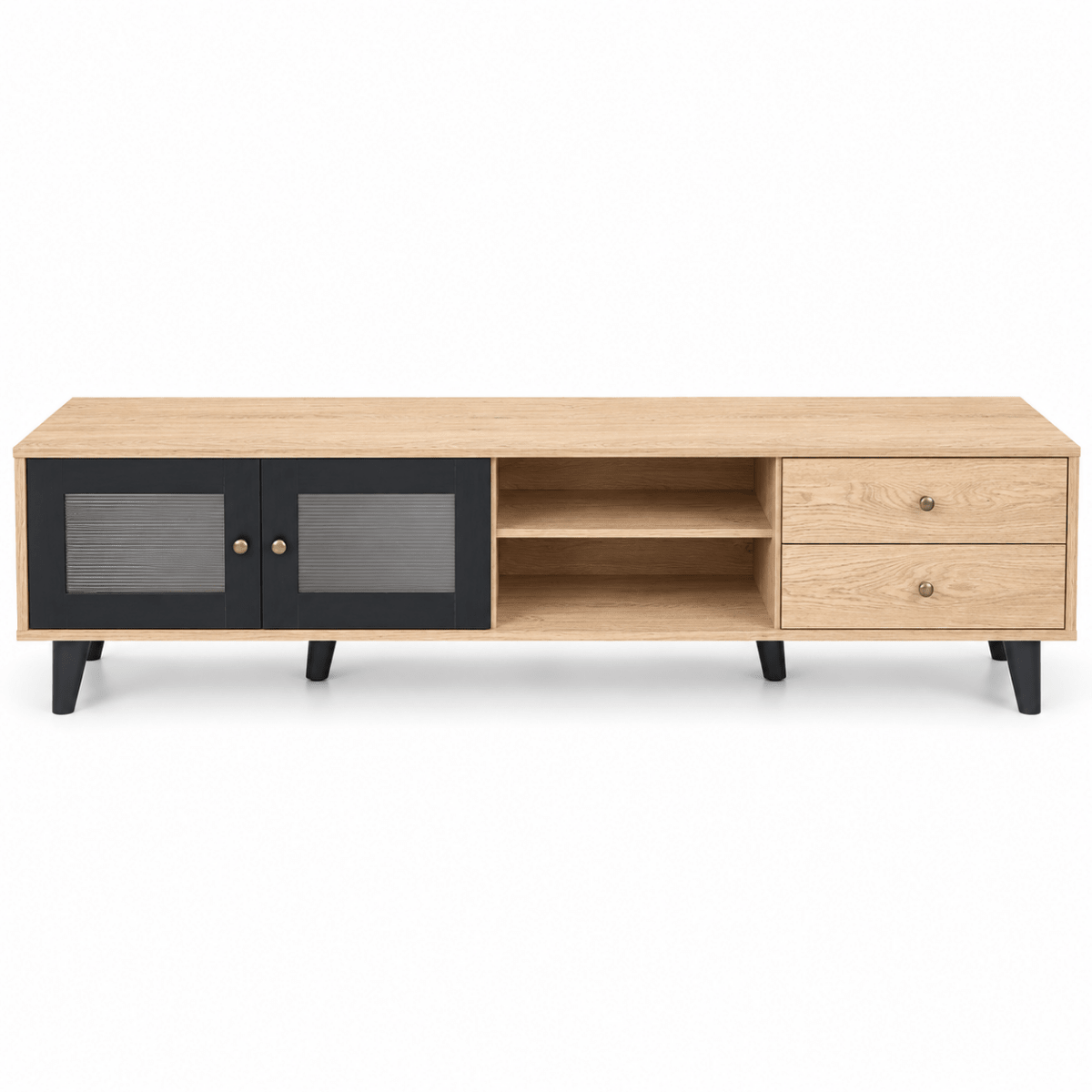Home Box Zoara 1.8m TV Console with 2 Doors & 2 Drawers – Natural Oak Effect & Black - Al Thahani Furniture