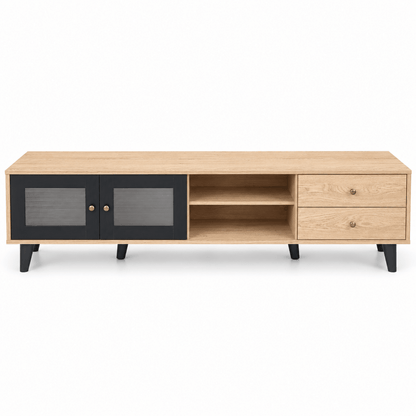 Home Box Zoara 1.8m TV Console with 2 Doors & 2 Drawers – Natural Oak Effect & Black - Al Thahani Furniture