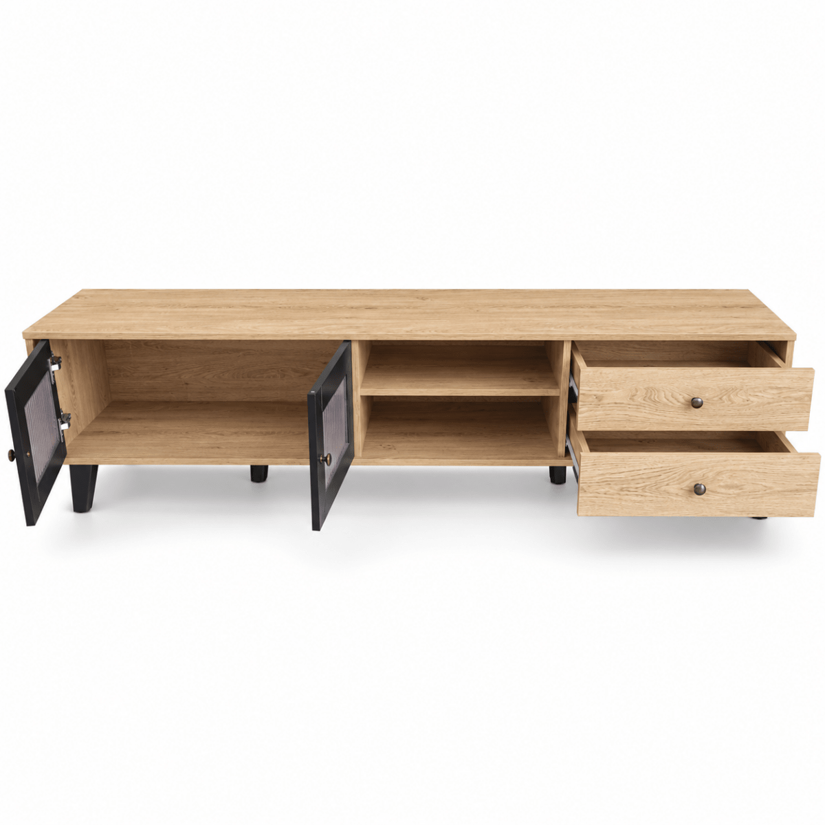 Home Box Zoara 1.8m TV Console with 2 Doors & 2 Drawers – Natural Oak Effect & Black - Al Thahani Furniture