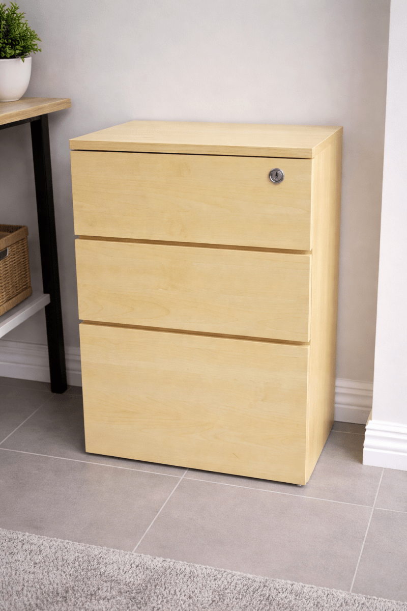 Home Center 3 - Drawer Wooden Chest | Light Wood with Security Lock - althahanifurniture