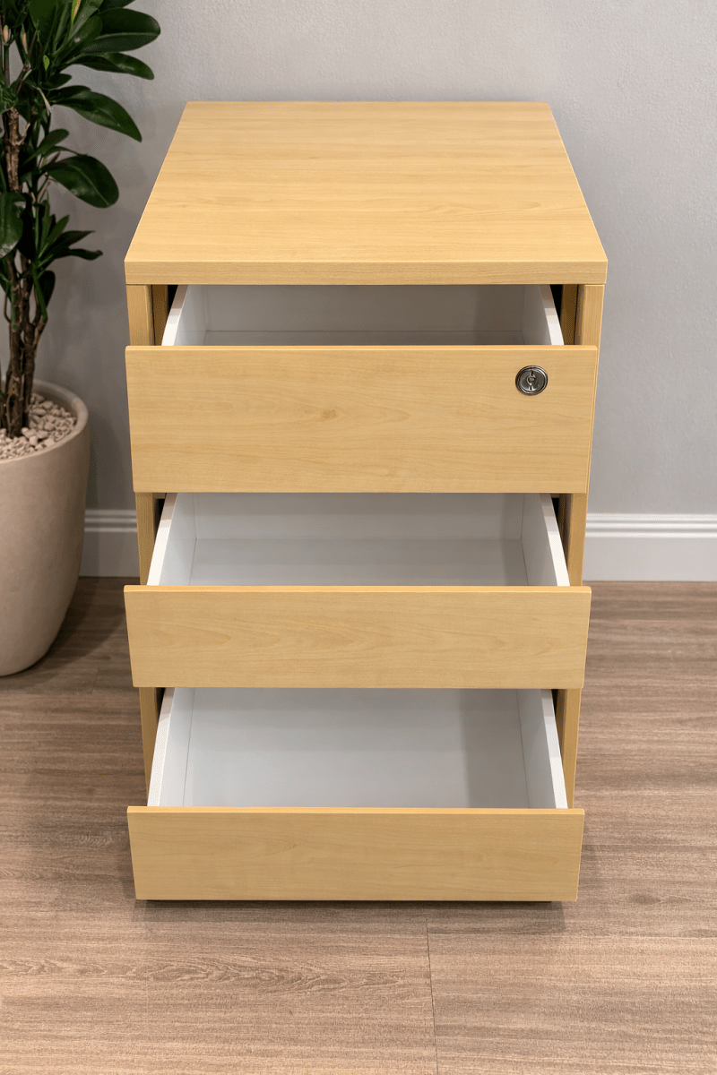 Home Center 3 - Drawer Wooden Chest | Light Wood with Security Lock - althahanifurniture