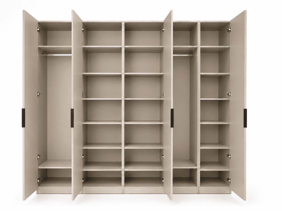 Home Center 5-Door Modern Wardrobe | Light Beige/Taupe, Fluted Design - Al Thahani Furniture