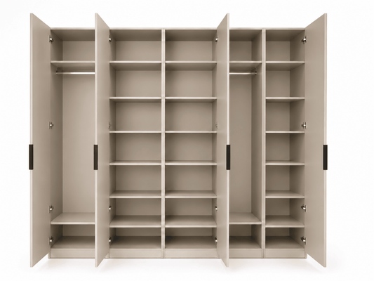 Home Center 5-Door Modern Wardrobe | Light Beige/Taupe, Fluted Design - Al Thahani Furniture