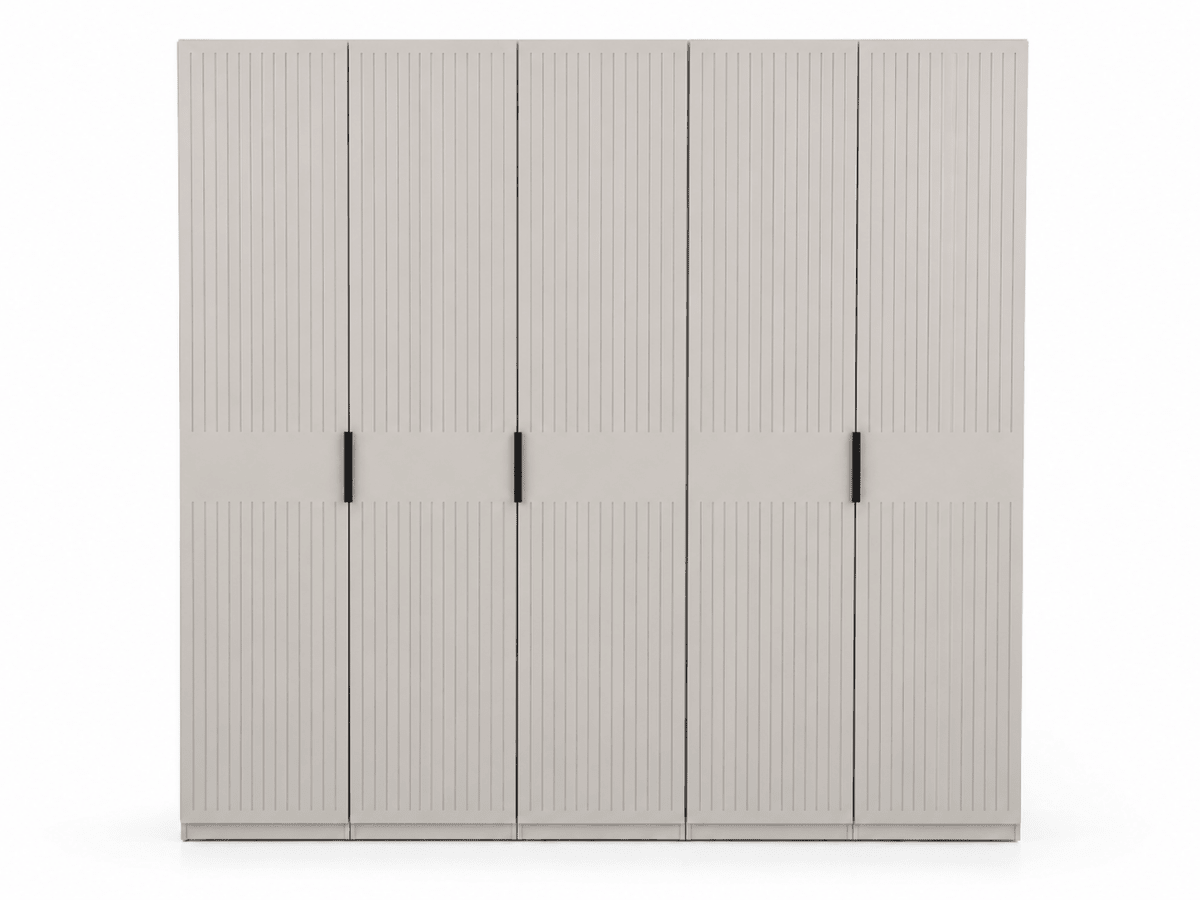 Home Center 5-Door Modern Wardrobe | Light Beige/Taupe, Fluted Design - Al Thahani Furniture