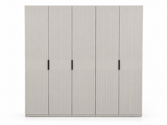Home Center 5-Door Modern Wardrobe | Light Beige/Taupe, Fluted Design - Al Thahani Furniture