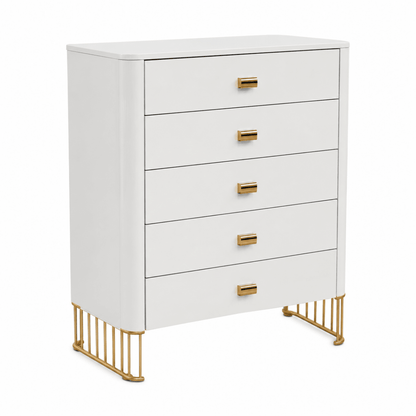 Home Center Alexa Chest of 5 Drawers | Gilded Metal Knobs - used 8 months - Al Thahani Furniture