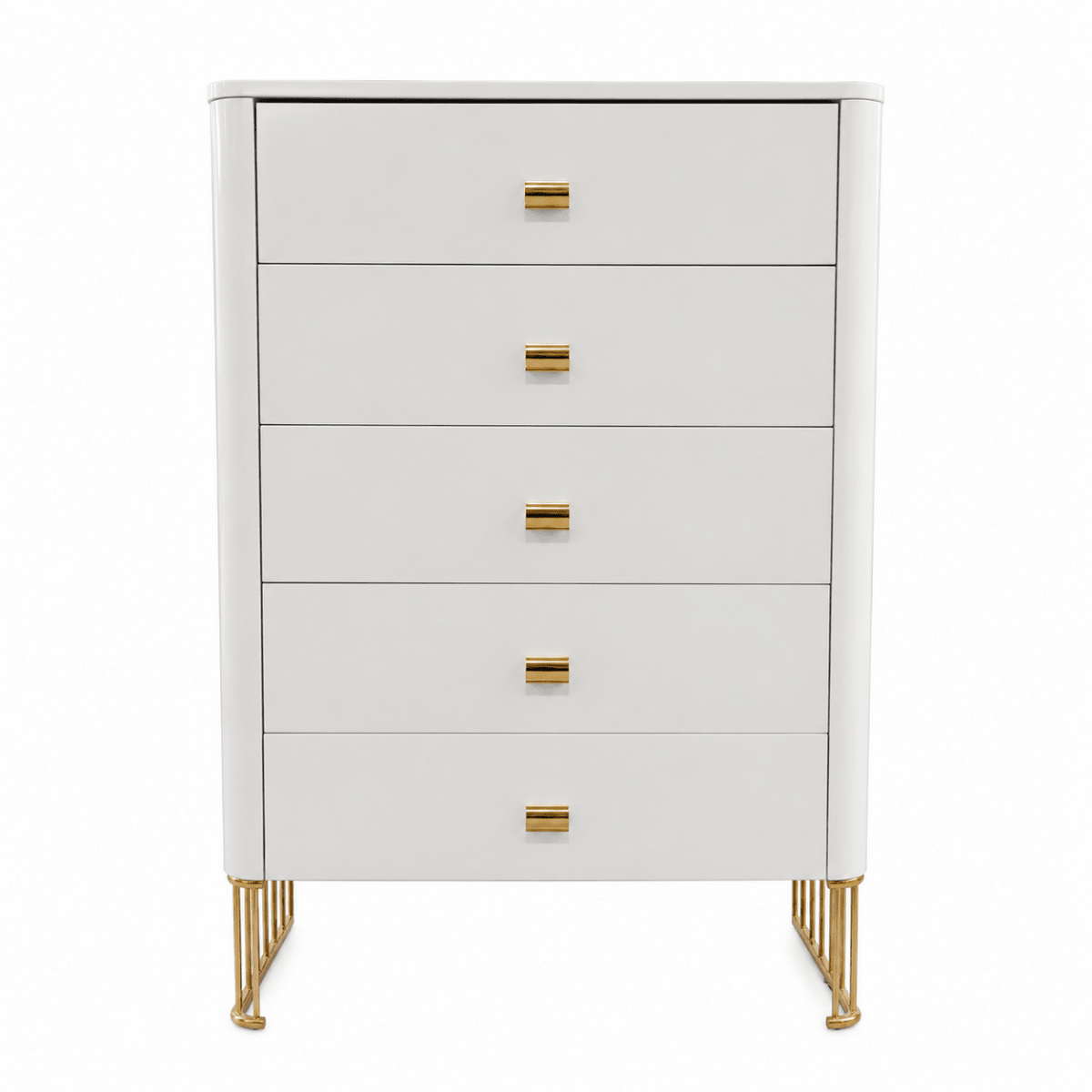 Home Center Alexa Chest of 5 Drawers | Gilded Metal Knobs - used 8 months - Al Thahani Furniture