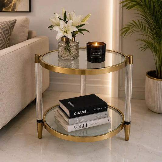 Home Center Delaney Glass Top End Table | Gold Metal - used 3 months - Al Thahani Furniture
