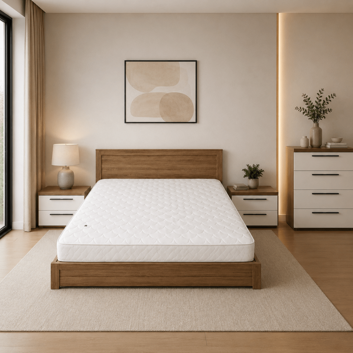 Home Center King Bed Set | Warm Wood & White Finish without mattress - used - 10 months - Al Thahani Furniture
