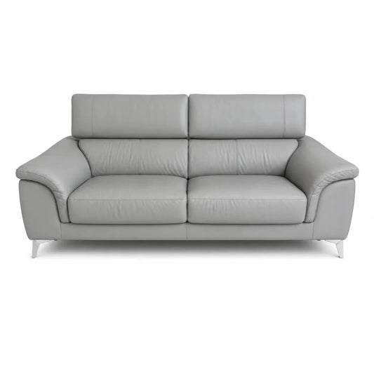 Home Center Light Silver-Grey Leather Sofa Set | 3+2 Seater, Polished Metal Legs - used 7 months - Al Thahani Furniture