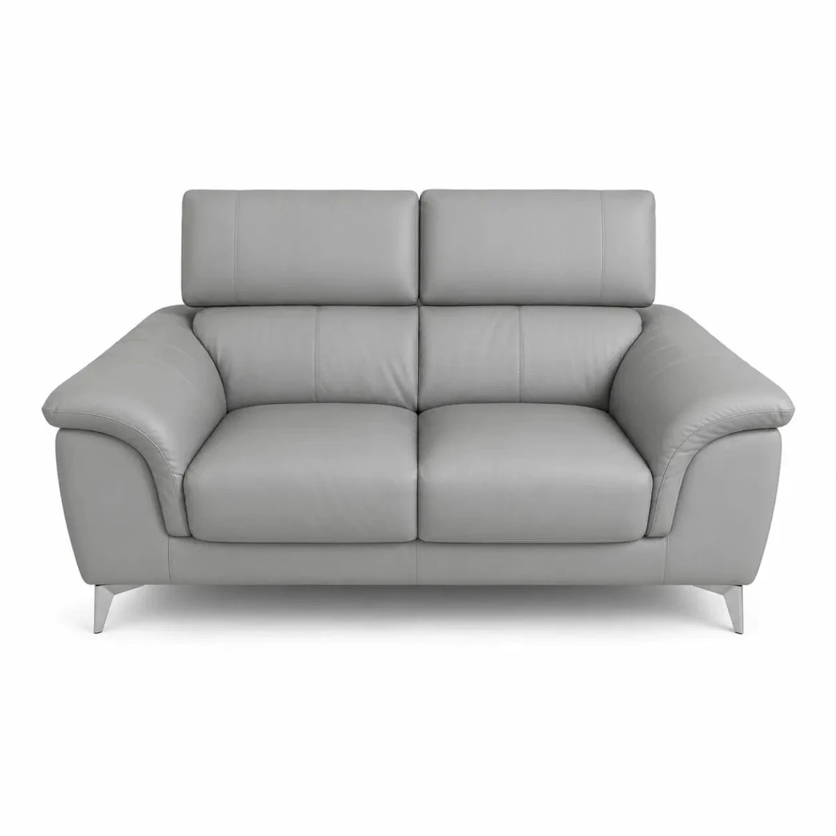 Home Center Light Silver-Grey Leather Sofa Set | 3+2 Seater, Polished Metal Legs - used 7 months - Al Thahani Furniture