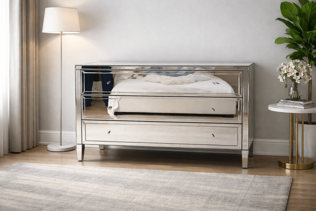 Home Center Mirrored 3 - Drawer Chest | Modern Glamour & Storage - althahanifurniture