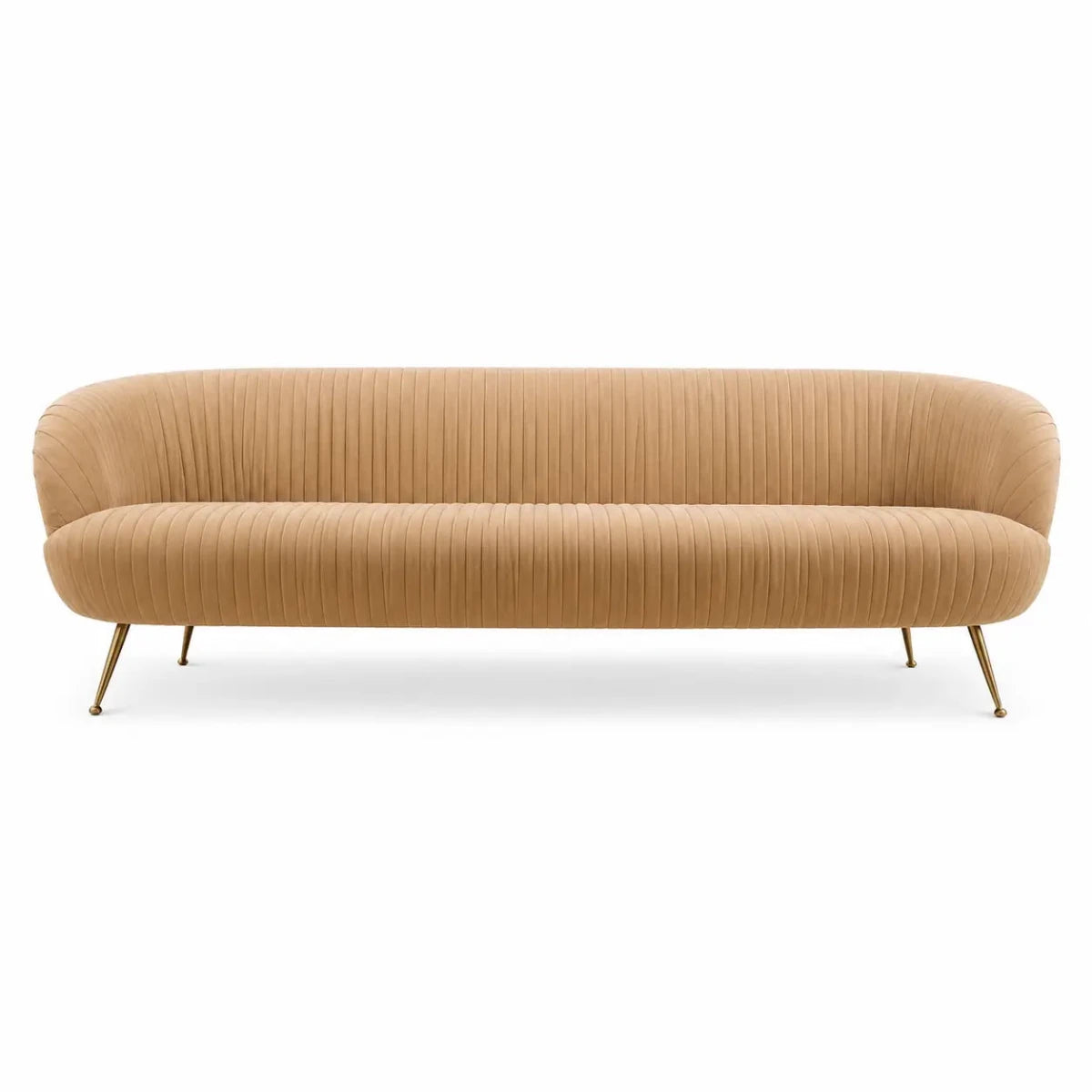 Home Center Montrose 3-Seater Sofa | Velvet, Curved Silhouette, Gold Legs - used 9 months - Al Thahani Furniture
