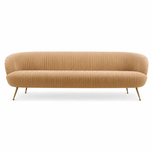 Home Center Montrose 3-Seater Sofa | Velvet, Curved Silhouette, Gold Legs - used 9 months - Al Thahani Furniture