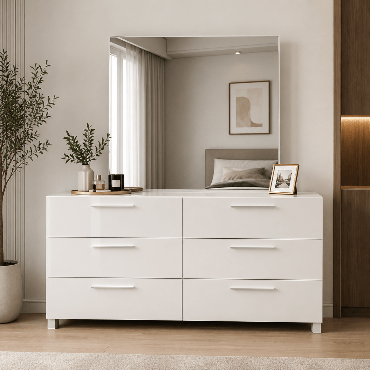 Home Center Next 6-Drawer Dresser with Mirror - used 8 months - Al Thahani Furniture