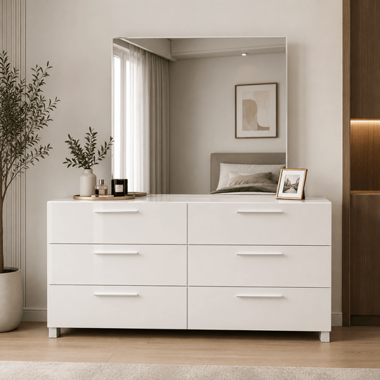 Home Center Next 6-Drawer Dresser with Mirror - used 8 months - Al Thahani Furniture