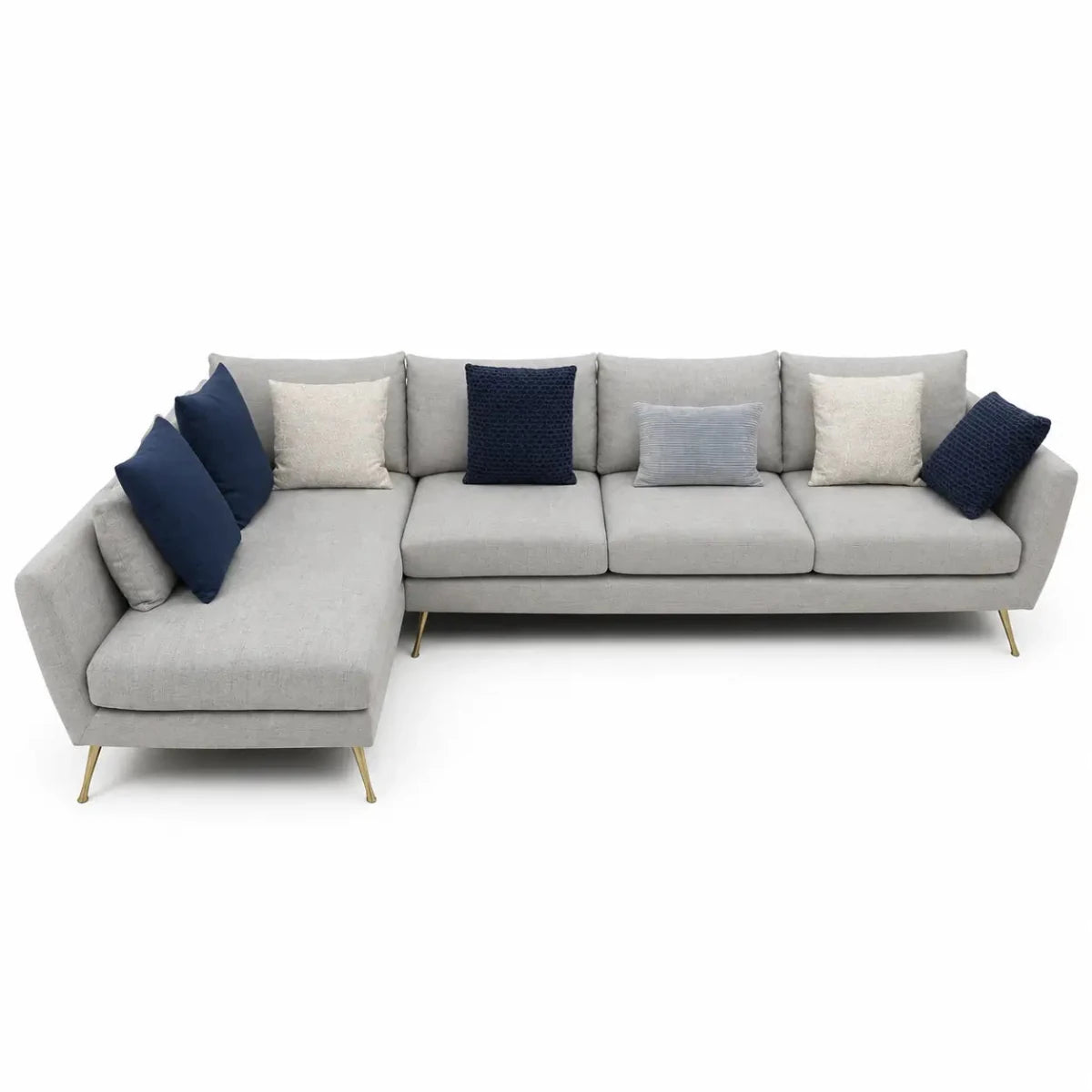 Home Center Peyton 4-Seater Fabric Right Corner Sofa | Gold Metal Legs - used 8 months - Al Thahani Furniture