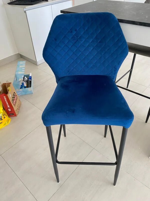 Home Centre 3 - Piece Dining Set | Wooden Table & Two - Tone Blue Fabric Chairs - althahanifurniture