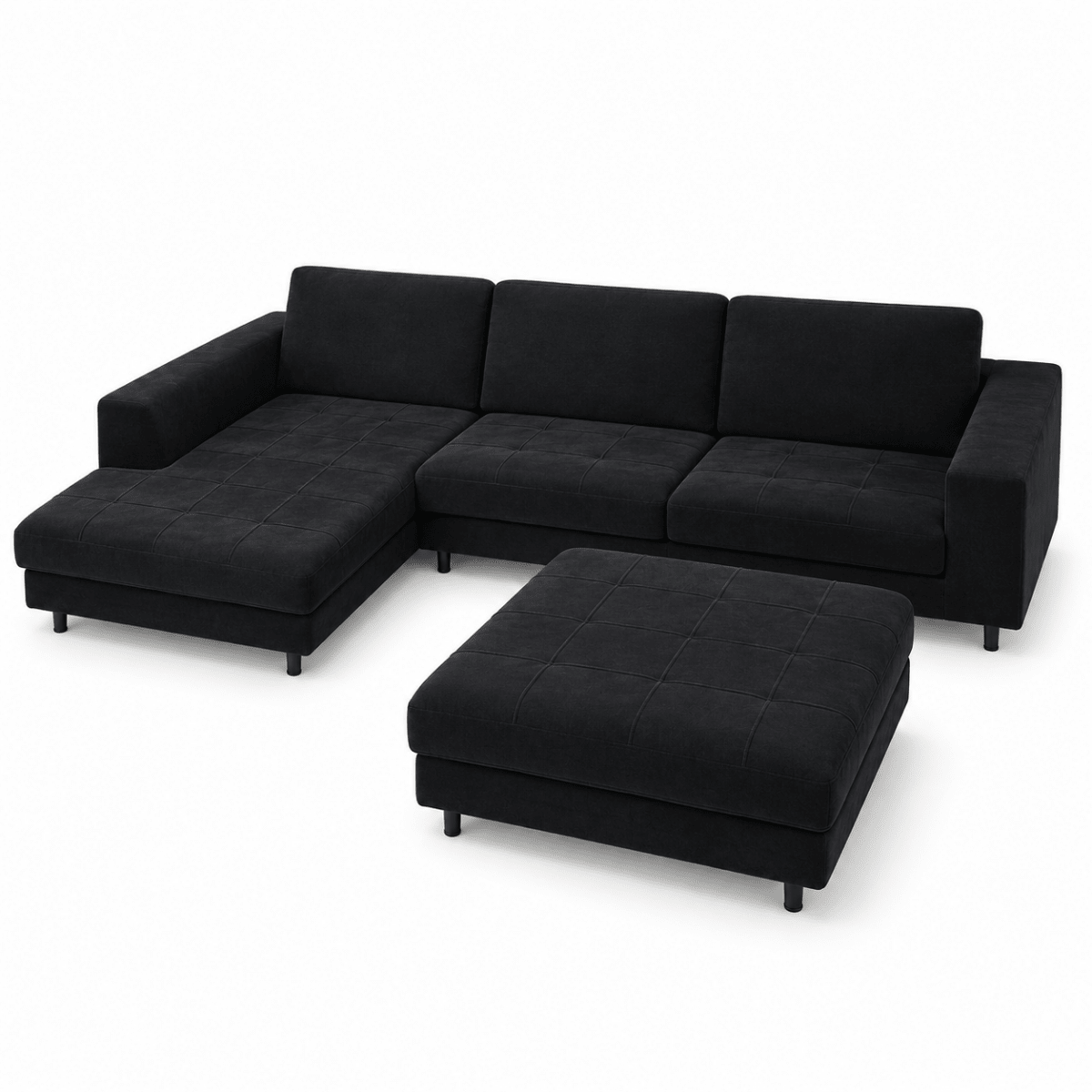 Home Centre 3-Seater Fabric Corner Sofa with Chaise & Matching Ottoman – Dark Charcoal - Al Thahani Furniture