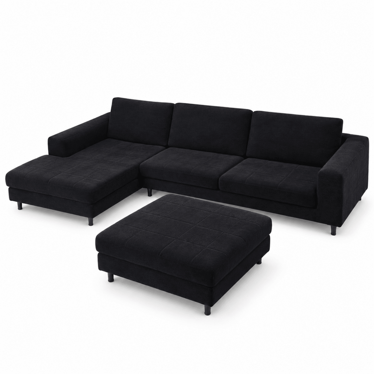 Home Centre 3-Seater Fabric Corner Sofa with Chaise & Matching Ottoman – Dark Charcoal - Al Thahani Furniture