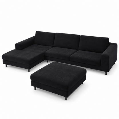 Home Centre 3-Seater Fabric Corner Sofa with Chaise & Matching Ottoman – Dark Charcoal - Al Thahani Furniture