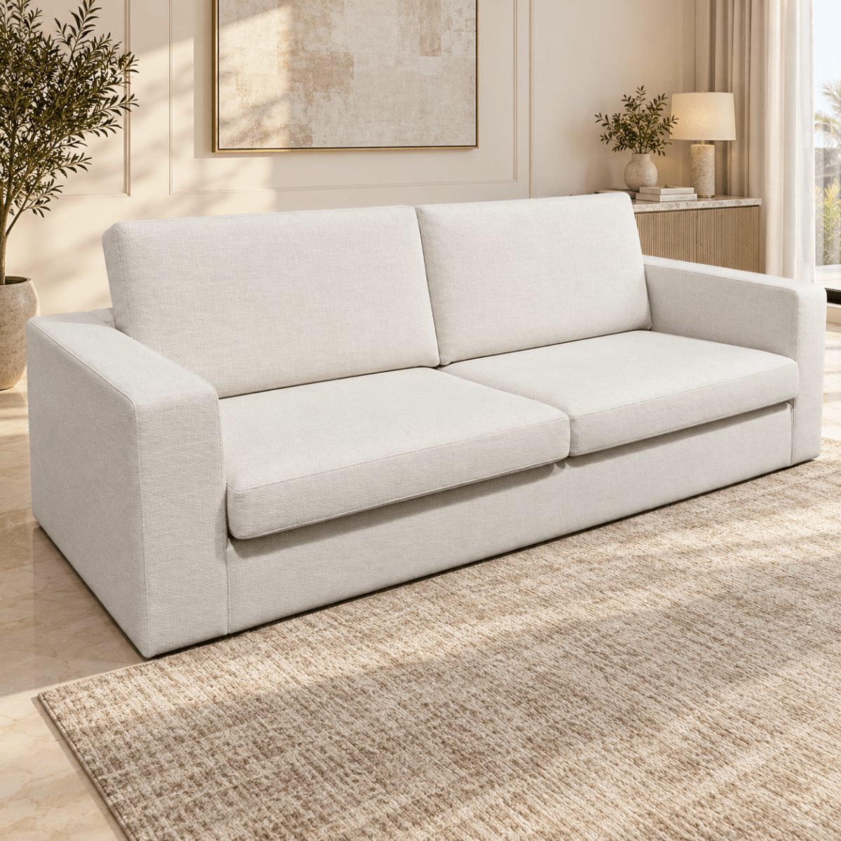 Home Centre 3-Seater Fabric Sofa – Ivory Beige - Al Thahani Furniture