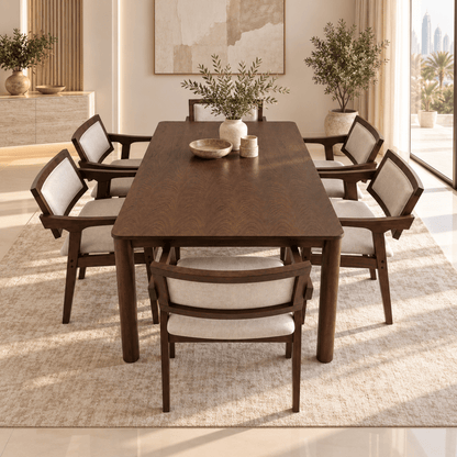 Home Centre 6-Seater Wooden Dining Set – Dark Walnut & Beige - Al Thahani Furniture