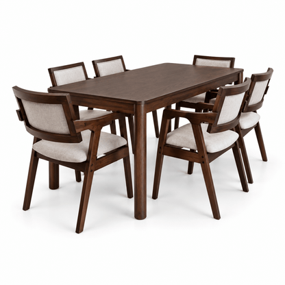 Home Centre 6-Seater Wooden Dining Set – Dark Walnut & Beige - Al Thahani Furniture