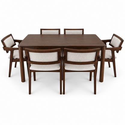 Home Centre 6-Seater Wooden Dining Set – Dark Walnut & Beige - Al Thahani Furniture