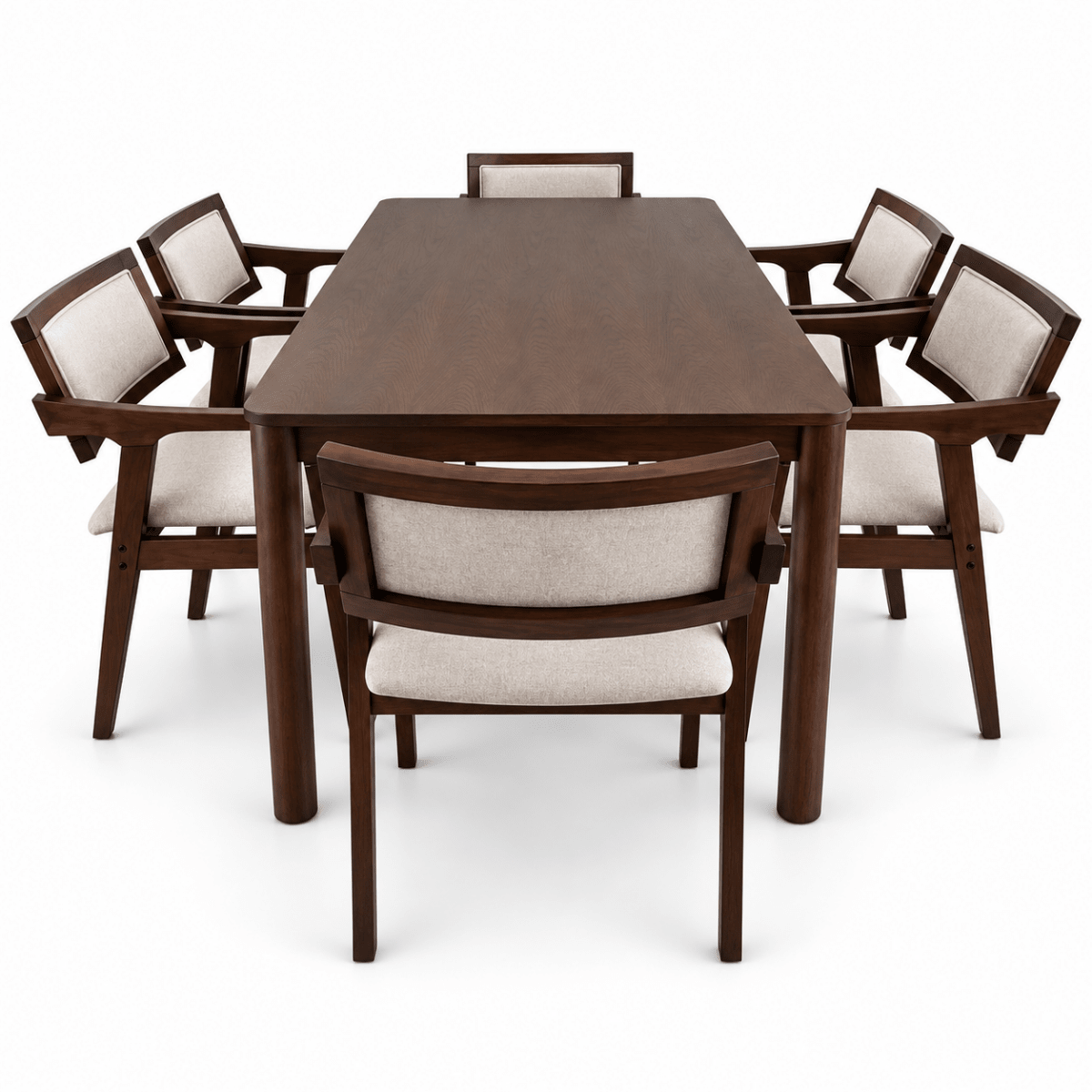 Home Centre 6-Seater Wooden Dining Set – Dark Walnut & Beige - Al Thahani Furniture