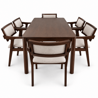 Home Centre 6-Seater Wooden Dining Set – Dark Walnut & Beige - Al Thahani Furniture