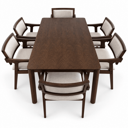 Home Centre 6-Seater Wooden Dining Set – Dark Walnut & Beige - Al Thahani Furniture