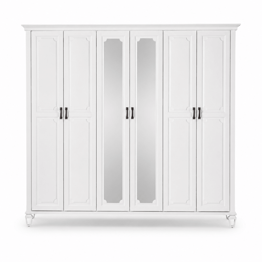 Home Centre Aaliyah 6-Door Mirrored Wardrobe – White - Al Thahani Furniture