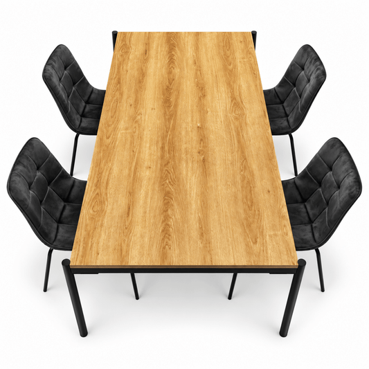 Home Centre Aimee 6-Seater Dining Table with 4 Upholstered Chairs – Oak & Charcoal Black - Al Thahani Furniture