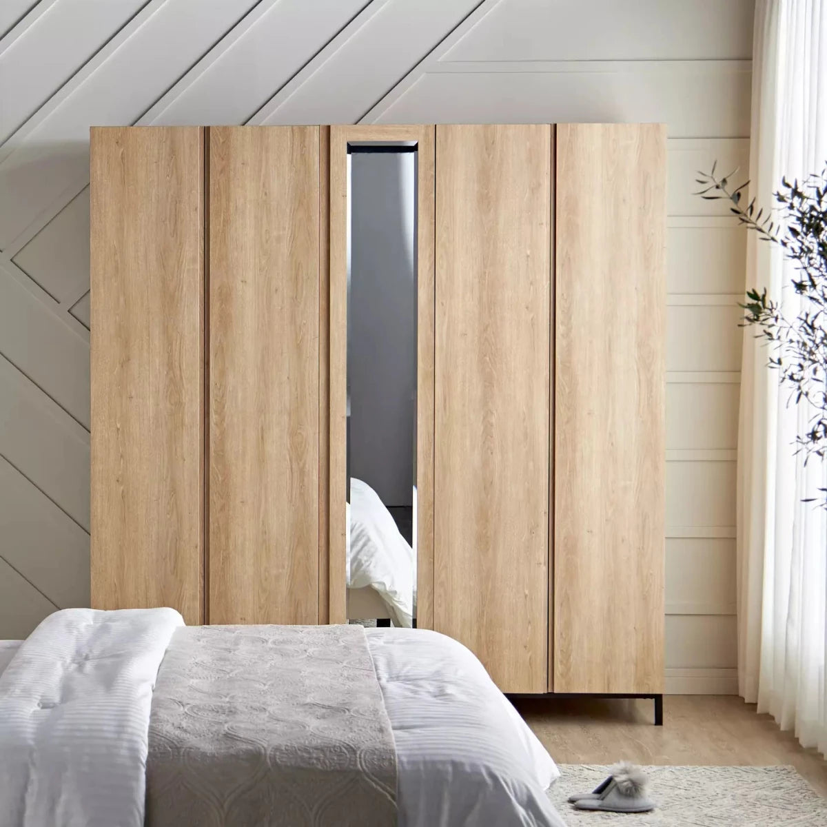 Home Centre Anders 5-Door Wardrobe with Mirror | Oak - Al Thahani Furniture