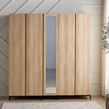 Home Centre Anders 5-Door Wardrobe with Mirror | Oak - Al Thahani Furniture