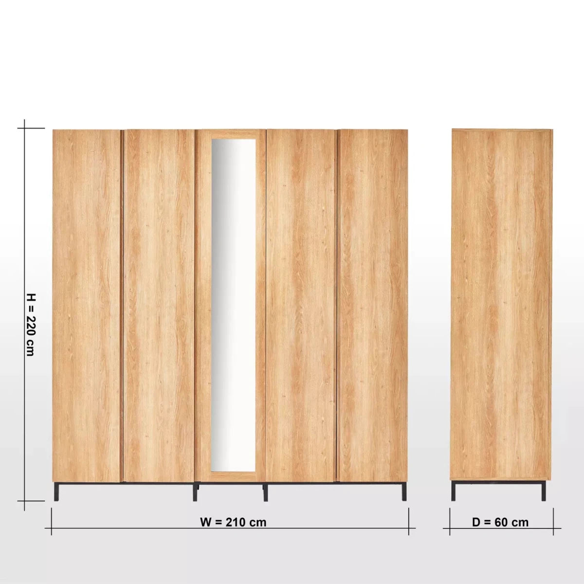 Home Centre Anders 5-Door Wardrobe with Mirror | Oak - Al Thahani Furniture