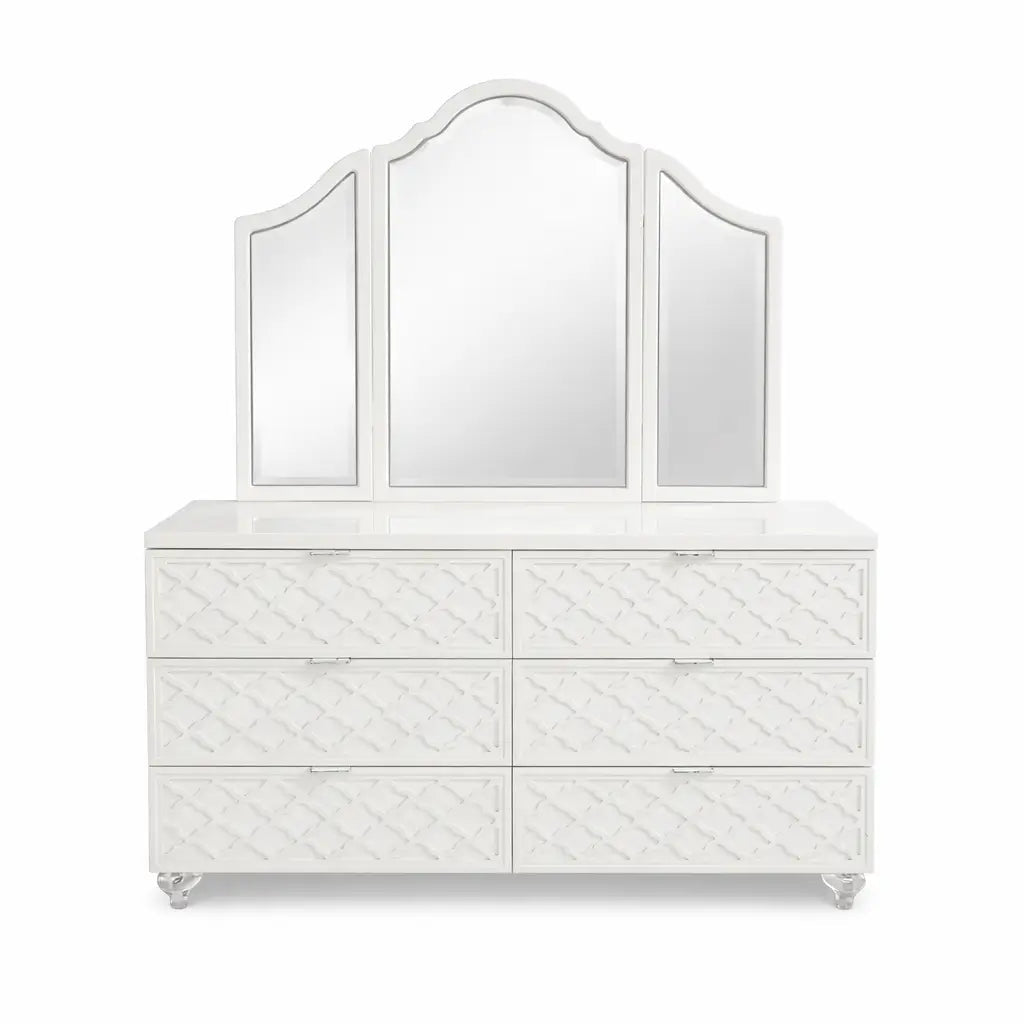 Home Centre Arabesque 6 - Drawer Dresser with Tri - Fold Mirror – Used 8 Months (Excellent Condition) - althahanifurniture