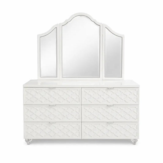 Home Centre Arabesque 6 - Drawer Dresser with Tri - Fold Mirror – Used 8 Months (Excellent Condition) - althahanifurniture