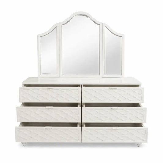 Home Centre Arabesque 6 - Drawer Dresser with Tri - Fold Mirror – Used 8 Months (Excellent Condition) - althahanifurniture