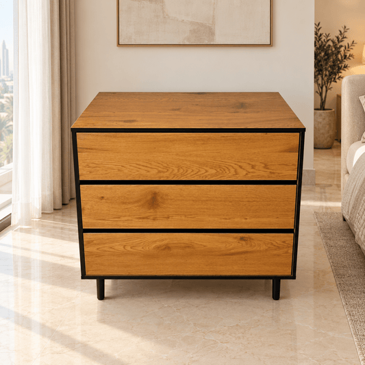 Home Centre Arch Chest of 3-Drawers – 98 × 40 × 78.5 cm – Oak & Black - Al Thahani Furniture