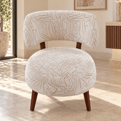 Home Centre Arlo Curved Accent Chair – Cream Patterned Fabric & Wooden Legs - Al Thahani Furniture