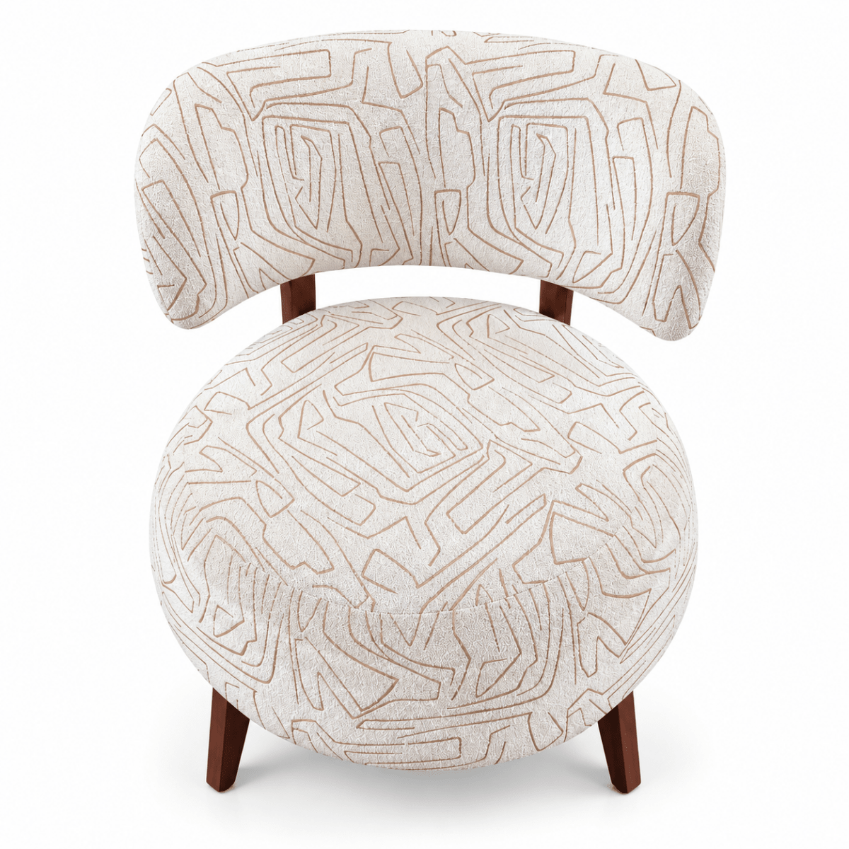 Home Centre Arlo Curved Accent Chair – Cream Patterned Fabric & Wooden Legs - Al Thahani Furniture