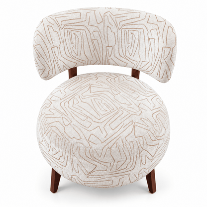 Home Centre Arlo Curved Accent Chair – Cream Patterned Fabric & Wooden Legs - Al Thahani Furniture