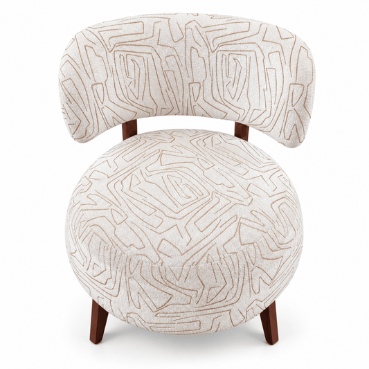 Home Centre Arlo Curved Accent Chair – Cream Patterned Fabric & Wooden Legs - Al Thahani Furniture