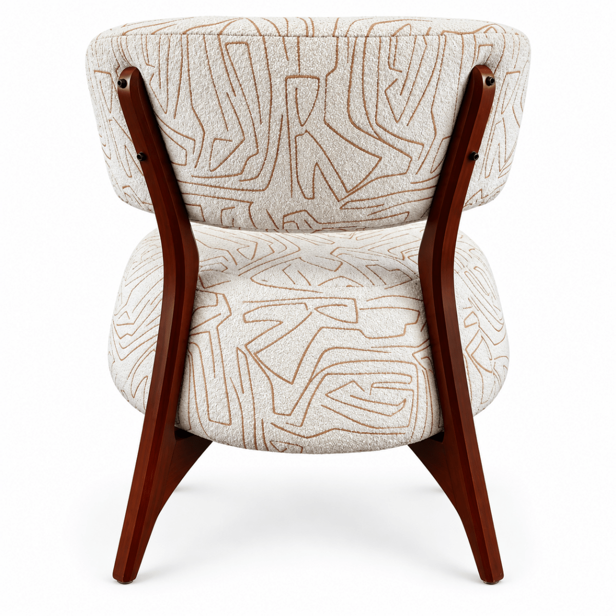Home Centre Arlo Curved Accent Chair – Cream Patterned Fabric & Wooden Legs - Al Thahani Furniture