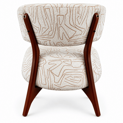 Home Centre Arlo Curved Accent Chair – Cream Patterned Fabric & Wooden Legs - Al Thahani Furniture