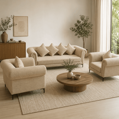 Home Centre Beige 5-Seater Sofa Set – 3-Seater Sofa &amp; 2 Armchairs - Al Thahani Furniture