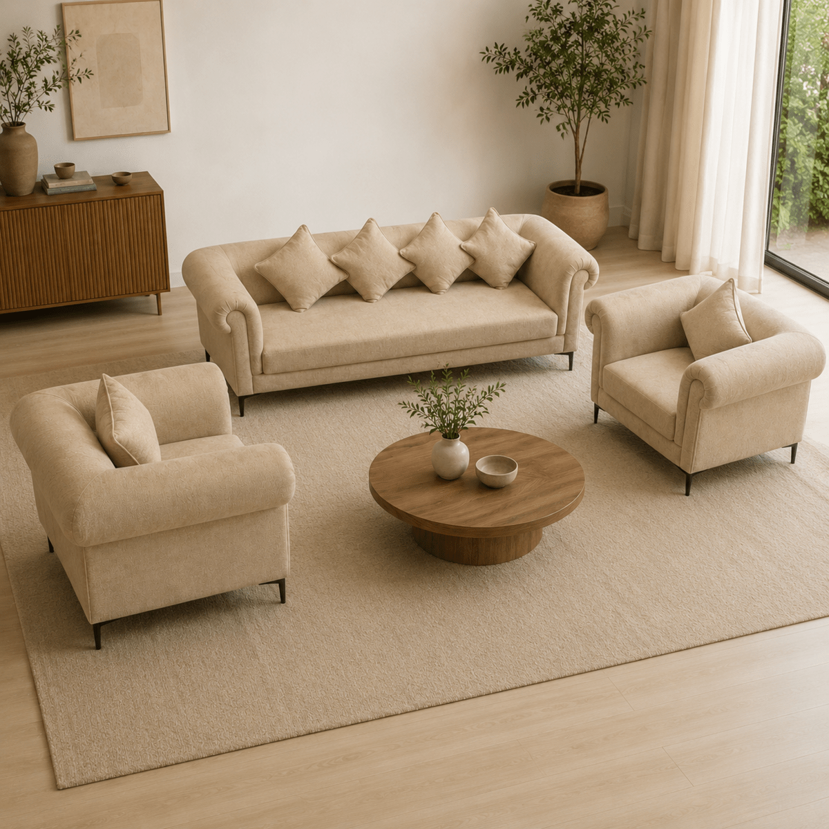 Home Centre Beige 5-Seater Sofa Set – 3-Seater Sofa &amp; 2 Armchairs - Al Thahani Furniture