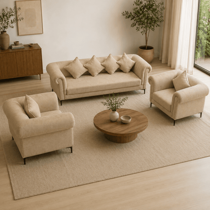 Home Centre Beige 5-Seater Sofa Set – 3-Seater Sofa &amp; 2 Armchairs - Al Thahani Furniture